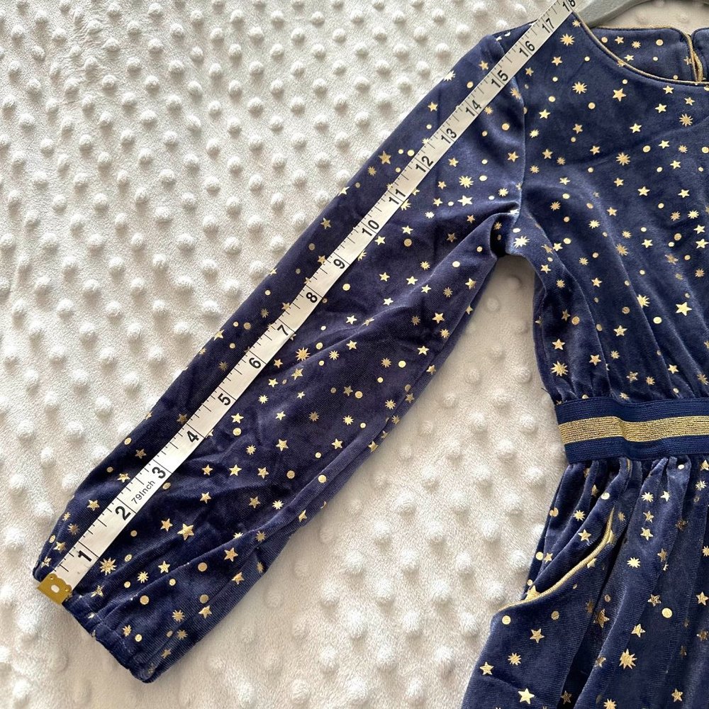 Joules Girls' Navy Velvet Star-Print Dress with Gold Trim - Picture 7 of 9